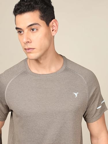 Image of TECHNOSPORT Men's Melange Slim Fit Round Neck T-Shirt Double Cool Raglan Sleeve Slip On Polyester for Gym Running Workout UPF50+ Anti Odour