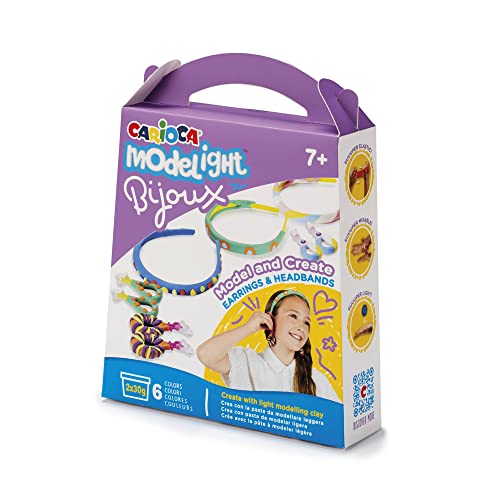 Carioca Kit de Creación de Bisutería Modelight Bijoux | Modelo Pendientes y Diademas | Contiene 2 Botes de 30g de pasta de modelar + Tutorial paso a paso