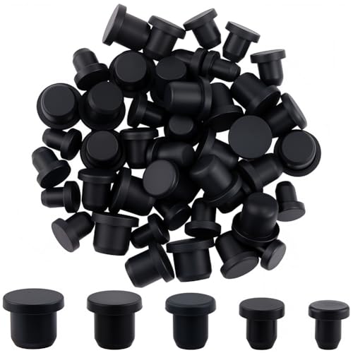 Image of GORGECRAFT 50Pcs 5 Sizes Silicone Hole Plug Rubber End Covers Black Round Rubber Waterproof Salt and Pepper Shakers Stopper Replacement Flexible Stopper Fit for 5.5-9.5mm Inner Diameter Hole Bottles