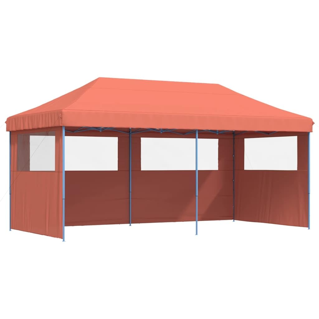 Markiza Pop-Up 3 ścianki terakota 580 x 292 x 315 cm | Rama stalowa malowana proszkowo, przezroczyste okna, w zestawie 12 śledzi i 6 lin