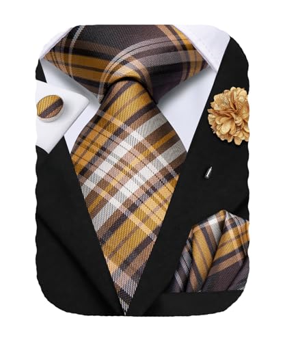 Image of Hi-Tie Men's Silk Ties Formal Woven Classic Necktie Pocket Square Cufflinks Lapel Pin Set Wedding Business