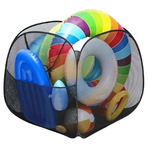 Hperu Pool Float Storage Net, Pop-Up Foldable Mesh Pool Toy Storage with Side Pockets & Handle, Large Capacity for Balls, Inflatable Toys and Accessories, Float Net 31.5x31.5x27.6