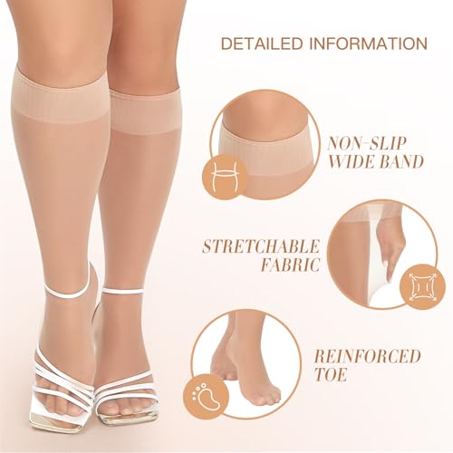 MANZI 6 Pairs Plus Size Sheer Knee Highs Stocking for Women Super Wide Nylon Trouser Queen Socks3