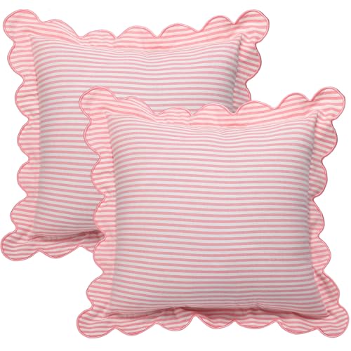 Newwiee 2 Pack Scalloped Pink Pillow Cover 18 x 18