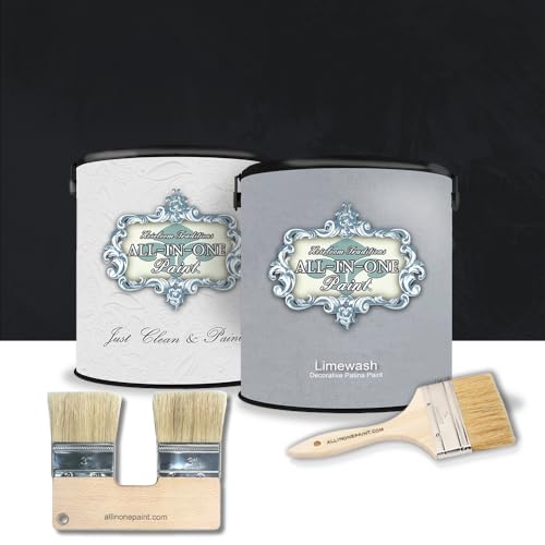 ALL-IN-ONE Paint by Heirloom Traditions, Limewash Paint, 2 Gallon Paint Bundle and Tool Kit - Faux Lime Wash Effect, Matte Suede Wall Treatment - Iron Gate (black)