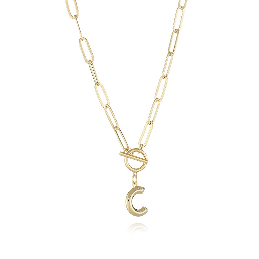 COGOALL Necklaces for Women, Plated Dainty Layering Paperclip Chain Necklace Simple Adjustable Initial Pendant Necklaces Gold Chain Necklaces for Women Jewelry Gifts (C)