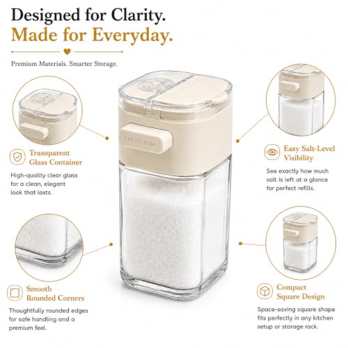 Image of Vasukie Salt & Pepper Square Glass Spice Jar with Black Sifter Two Sided Sifter Cap,Masala jar Spice Container (Each Bottle 120ml) (2IN1 Press Bottle)