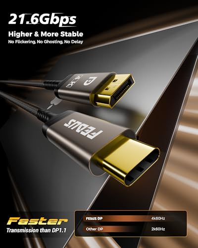 Image of FEDUS PIXOR Type C to DisplayPort Cable 1.5m (4K@60Hz, 2K@144Hz) Braided USB C to DP 1.2 Cord for Thunderbolt 3 /4 For iPhone 17 /16 /15 Pro Max, MacBook M3 /M2, iPad Pro, Galaxy S26 /25 /S24 Ultra, XPS