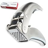 VOVOLY Premium Garlic Press, Stainless Steel Garlic Mincer, Heavy Duty Professional Grade Double Lever-Assisted Garlic Crusher with High Capacity Chamber - Easy Clean and Rust Free Garlic Presser