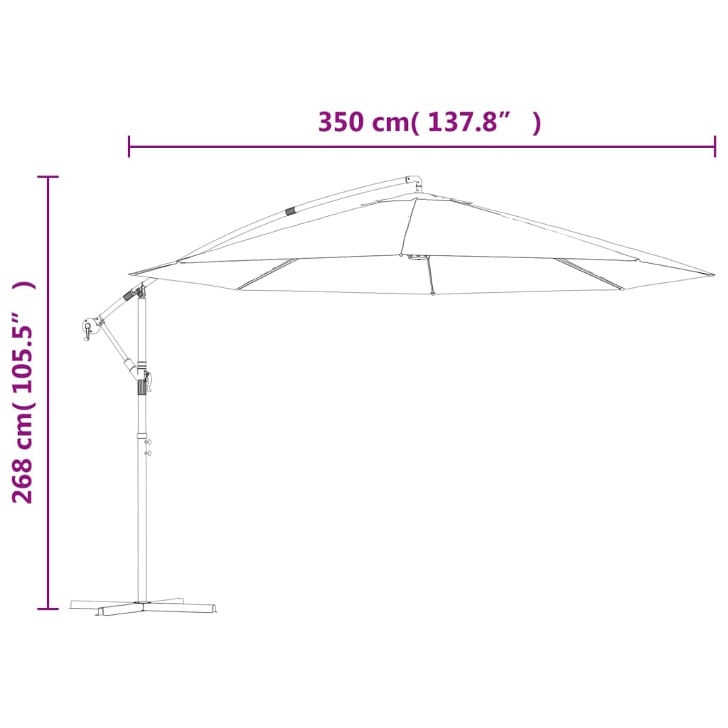 Parasol przeciwsłoneczny 3,5 m, zielony, z odpornego na promieniowanie UV poliestru z korbą, odporna na wiatr konstrukcja wspornikowa, żebra, otwór wentylacyjny do ogrodu, na taras, basen i