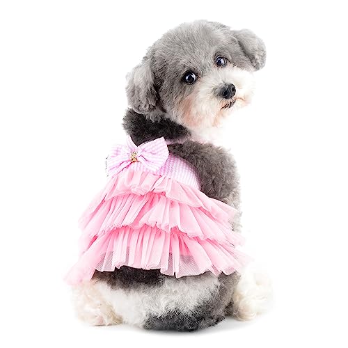 Ranphy Prinzessin Hundekleid für kleine Hunde Mädchen gestreift Welpenkleidung Outfit für Damen mit Fliege niedliches Frühlings-Sommer Katzen Tutu Rock Yorkie Chihuahua Kleidung, Rosa, S