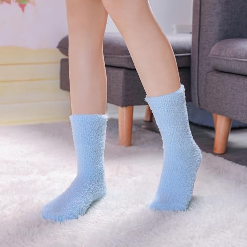 Image of LINEMIN Womens Fuzzy Socks Cozy Fluffy Winter Warm Slipper Socks Microfiber Soft Home Sleeping Socks