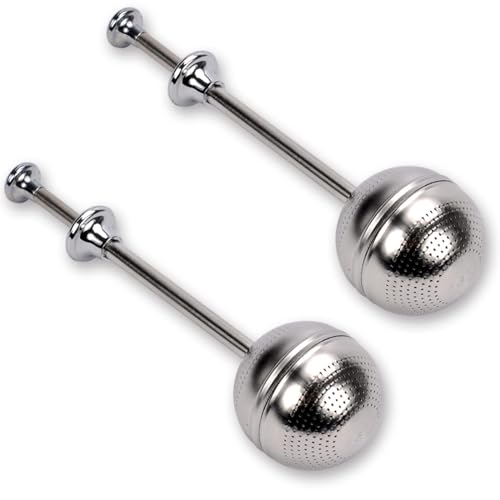 2PCS Stainless Steel Long Handle Tea Ball Infuser Set Loose Leaf Tea Infuser Filter Reusable Fine Mesh Tea Strainer with Long Handle Gourmet Brewing with Fine Tea Mesh Infuser for Cup and Teapot