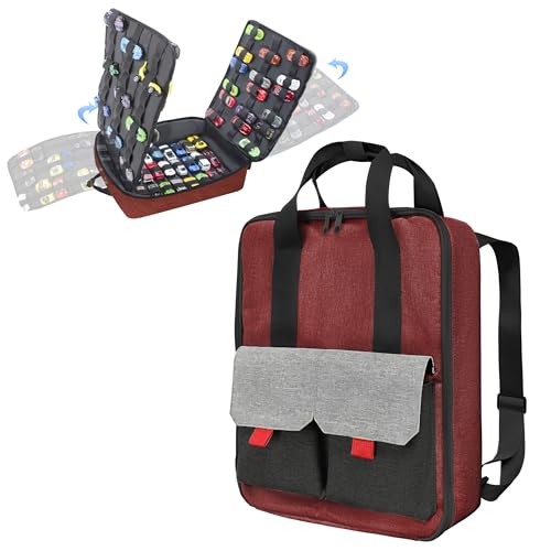 KISLANE Armazenamento Ultimate Toy Cars – Estojo de compartimento duplo com 4 páginas de armazenamento, comporta 108 carros – Estojo de transporte perfeito (apenas bolsa, vermelho)