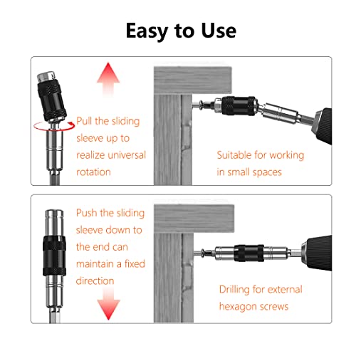 Seonfook 2Pcs Magnetic Pivoting Bit Tip Holder Quick Release Pivot Drill Bit Holder Flexible Pivoting Screwdriver Bit Holder 1/4 Inch Hex Shank Extension Rod For Tight Spaces Or Corners (88+145Mm) #TOP4