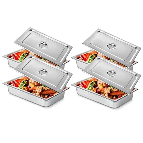 OLSKFUH Paquete De 4 Recipientes De Acero Inoxidable para Alimentos con Tapa. Ideales para Calentar Alimentos Calientes Y Fríos, Pasteles, Guisos, Sartenes De Hotel Y De Mesa.,