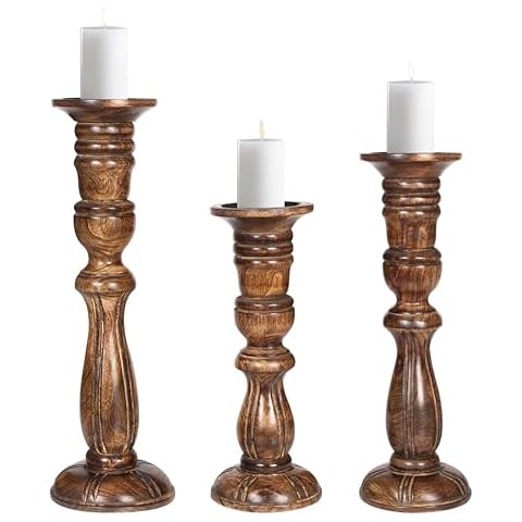 Set of 3 Rustic Wooden Candle Holders Cover