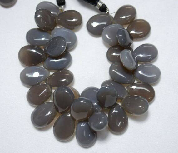 Calcédoine grise briolette poire de qualité supérieure pour joaillerie fine 13x18mm