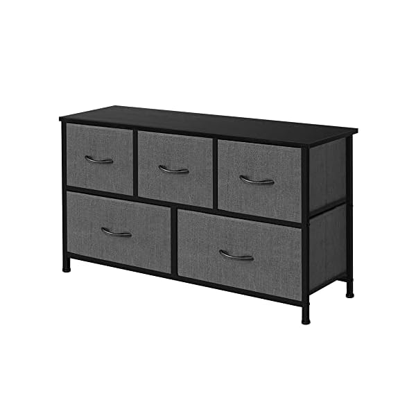 AZL1 Life Concept Extra Wide Dresser Storage Tower with Sturdy Steel Frame, 5 Drawers of Easy-Pull Fabric Bins, Organizer Unit for Bedroom, Hallway, Entryway, Dark Grey