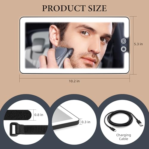 Image of Car Sun Visor Vanity Mirror with Lights, Rechargeable LED Car Visor Makeup Mirror with 3 Color Dimmable Lights - Universal Accessories for Cars, SUVs, Trucks (Black)