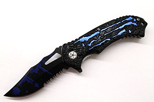 Snake Eye Tactical Assisted Fantasy Handle Design Knife Rescue Outdoors Tactical (BLUE)