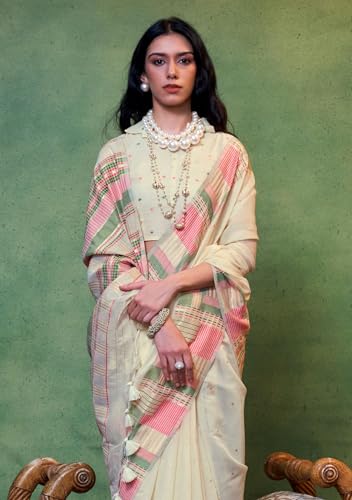 Image of SGF11 Women's Soft Cotton Linen Silk Saree With Unstitched Blouse Piece