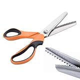 JISTL Professional Stainless Steel Dressmaking Sewing Craft Scissors, 9.3 inches Handled Pinking Shears (Orange)