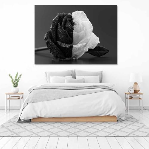 Toile decoration murale poster noir et blanc water drop rose floral 70x100cm