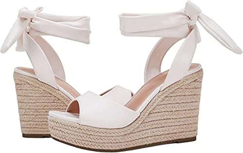 Image of SERAIH Womens Lace up Espadrilles Platform Wedges Sandals Heels Tie Ankle Strap Summer Dress Shoes