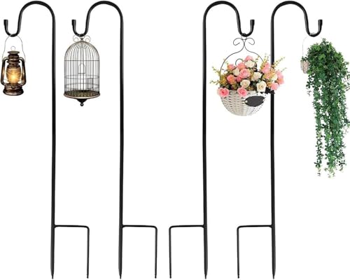 Gancio da pastore da giardino, bastone da pastore, palo per lanterna, palo da giardino in metallo,staccabile, per cesti di piante, lanterne, matrimoni, luci solari, gabbie per uccelli, 120 cm,4 pezzi