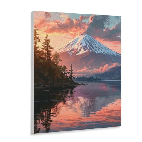 数字油絵 ラッセン 富士山と夕暮れに輝く湖 デジタル油絵 数字キットによる絵画 DIY絵 手塗り 美しい日本の風景写真 魅惑的な色彩の風景 数字キット塗り絵 壁飾り ホーム オフィス装飾 数字塗り絵 手工芸 初心者 大人 子供 贈り物 40×50cm