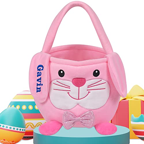 Touber Easter Baskets for Kids, Easter Bunny Basket Gifts Easter Basket with Handle Personalized Easter Baskets for Girls Boys Personalized Easter Gifts Easter Eggs Hunt Baskets for Kids - Pink
