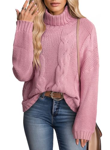 Image of Dokotoo Womens 2026 Winter Fall Solid Turtleneck High Neck Balloon Long Sleeve Sweaters Pullover Outerwear