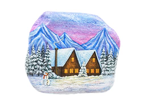 Paesaggio Invernale, Sasso Dipinto a Mano, Paesaggio Innevato