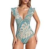 Banador de Playa Femenino de Verano con Escote en V y Manga de Encaje con Estampado Floral Personalizado polinesio - Bikini al por Mayor-L