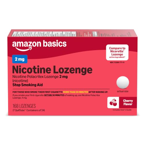 Amazon Basics Nicotine Polacrilex Lozenge 2 mg, Cherry Flavor, Stop Smoking Aid, 168 Count (Previously Amazon Basic Care) - image 1
