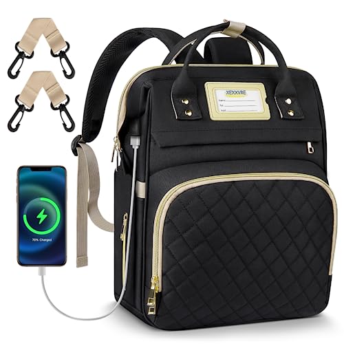 Image of Xexxvre Diaper Bag Backpack, Multifunction Travel Back Pack Maternity Baby Changing Bags, Baby Bags for Boys Girls, Large Capacity, Waterproof and Stylish, Black (BCYW05)