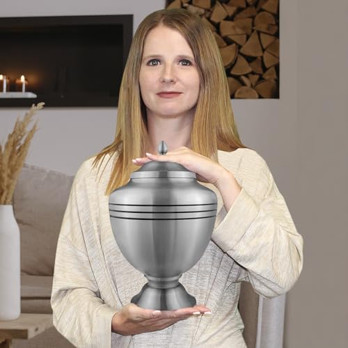 Image of Trupoint Memorials Cremation Urns for Human Ashes, Funeral Memorial Urn for Male and Female, Decorative Burial Metal Urn Collection for Adult Men & Women - Silver Chalice, Adult (200LB)