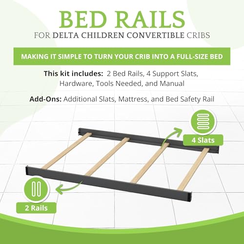 Image of Full-Size Conversion Kit Bed Rails Compatible with Delta Children Convertible Cribs - Solid Wood Rail #0050 - Toddler and Adult Bed Rail for Full-Size Beds - Baby Furniture (Charcoal Grey - 029)