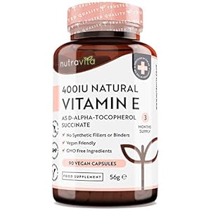 Vitamin E 400IU D-Alpha Tocopherol – 100% Natural Vitamin E – 90 Vegan Capsules – Highly Absorbable – 3 Month Supply – Protects Cells from Oxidative Stress – Made in The UK by Nutravita