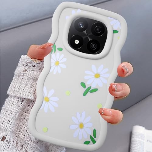 BEENTRYS Motivo Floral Funda para Xiaomi Poco X7 / Redmi Note 14 Pro 5G Funda,Wave Frame Flores Flor Aesthetic Margaritas Mujeres Niñas Suave Silicona TPU Antigolpes Protectora Carcasa-Blanco