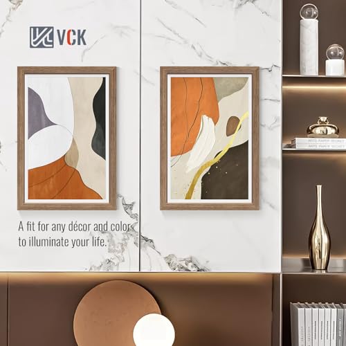 Image of VCK 12x18 Frame 5 Pack, Walnut Wood, 11x17 Mat, Glass, for Picture Prints