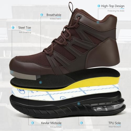 Hogent Steel Toe Boots for Men, Cushioned Safety Work Shoes - image 6