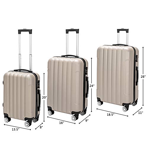 3 Piece Luggage Set Carry On Suitcase,Lightweight Travel Carry-on and Checked Luggage,Rolling Hard Shell Travel Suitcases,with Spinner Wheels TSA Locks,for Men, 20/24/28 Inch (Champagne, 3 Piece)2