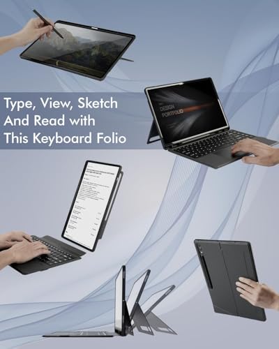 Image of MICROWARE Keyboard Case Compatible for Samsung Galaxy Tab S10 Ultra 14.6 inch 2024 / S9 Ultra / S8 Ultra, Bluetooth Keypad with Any-Angle Kickstand & Lighting Key & Trackpad