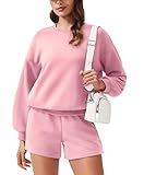 PINSPARK 2 Piece Outfits for Women 2024 Fall Sweatsuit Comfortable Sweat Short Sets Casual Athleisure Matching Sets, Pink XL