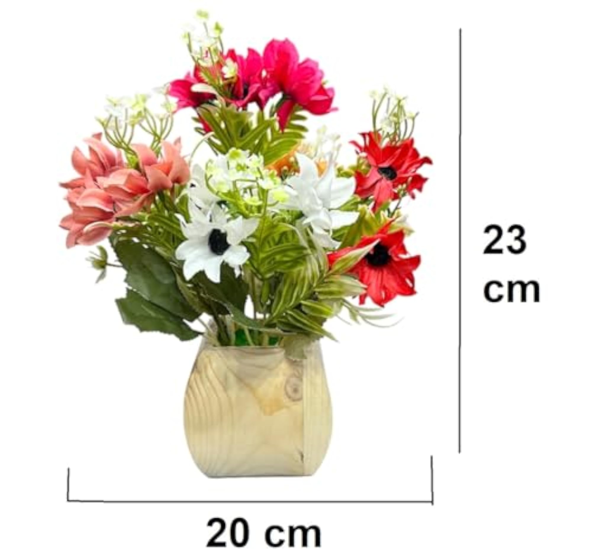 Wooden Pot with Multi-Design Dry Artificial Flowers, Elegant Décor Gift