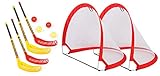 Bandito Funhockey Komplettset mit 2x2er Set Schläger und Pop-up Tor Mini als Set,wetterfest, auf jedem Untergrund spielbar, Kinder und Jugendliche, für Schul-Teamsport, rot-weiß-gelb