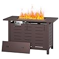 Aoxun 41 Inch Propane Fire Pit 50,000 BTU Outdoor Gas Fire Table with Waterproof Cover Rectangular Steel Fire Table with Lid and Lava Rock for Outdoor, Patio, Backyard, Brown