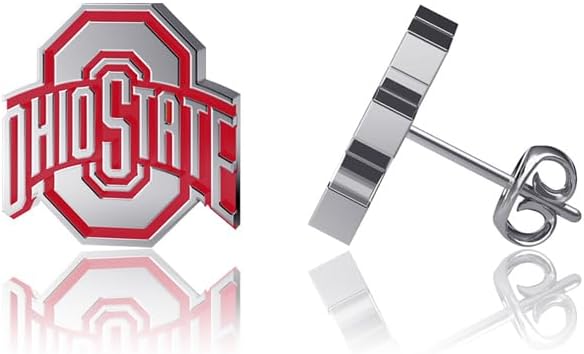 Ohio State University Post Earrings - Platinum over 925 Solid Sterling Silver Studs, Officially Licensed Jewelry Gifts for Coaches and Women Graduates, Alumni, Buckeyes Logo Charms by Dayna Designs